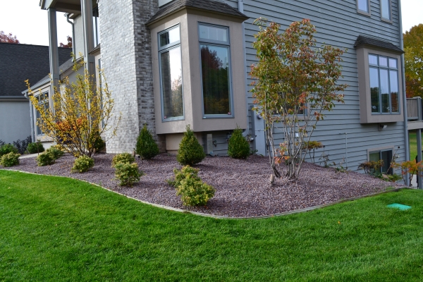 Plantings and stone mulch in Southeastern Wisconsin